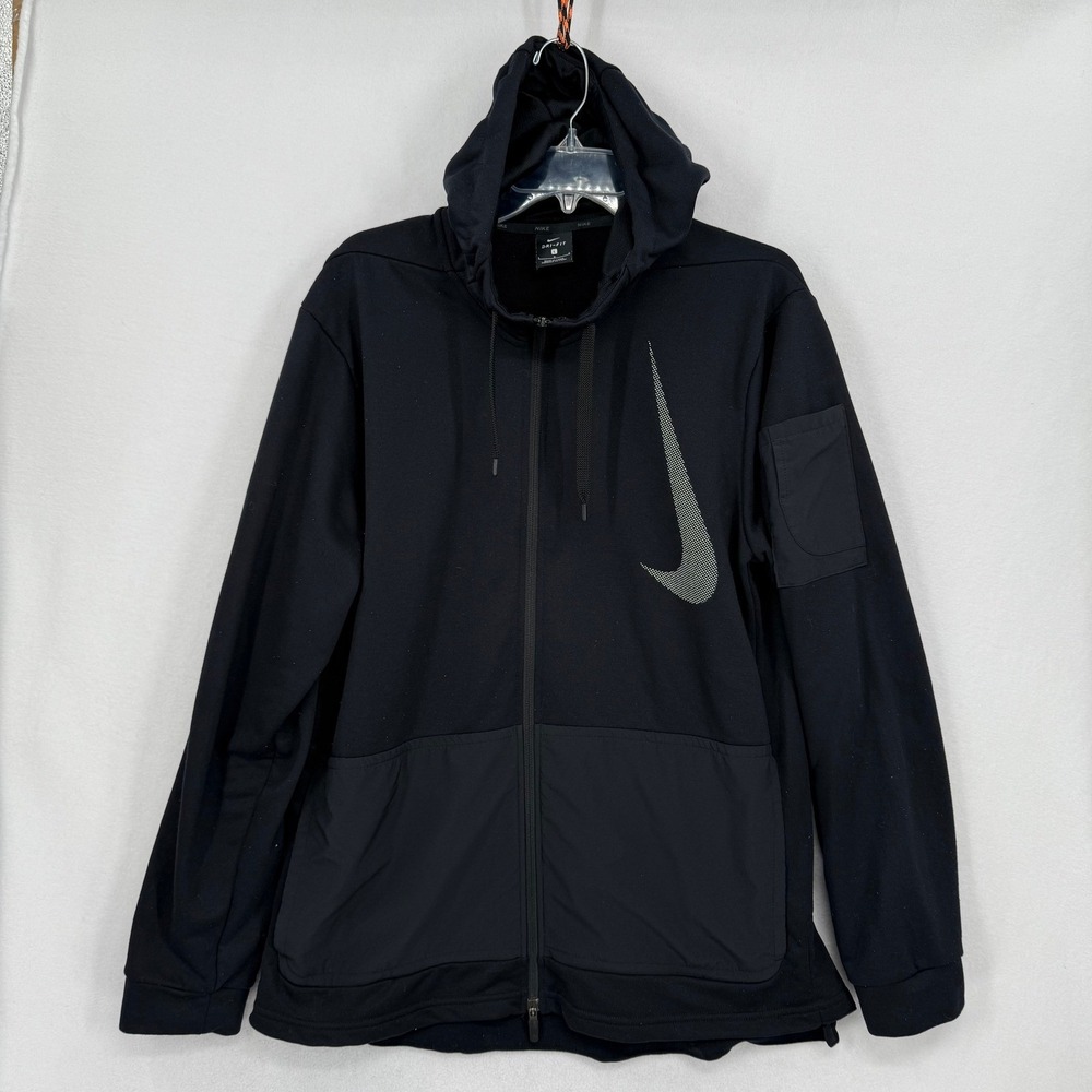 Nike Dri Fit‎ Mens Full Zip Hoodie Black Athletic Training Jacket Size Large